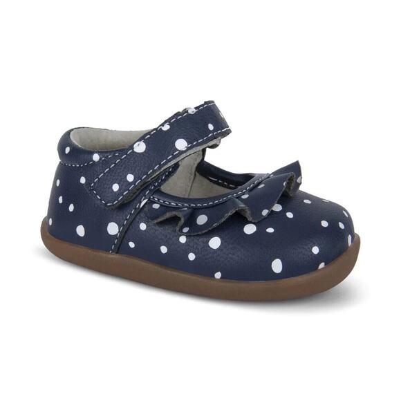 NEW See Kai Run Belle II Navy Blue White Mary Jane Shoes Infant Toddler Size 4 - Picture 1 of 10